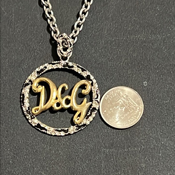 Vintage Dolce & Cabbana Two Tone Crystal Logo Circle Pendent Necklace - Picture 6 of 8